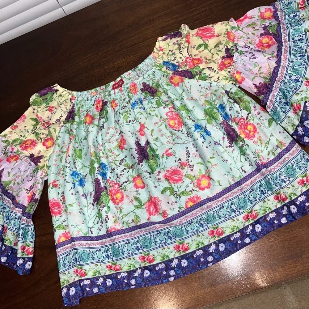 Ruby Yaya Floral Boho Off Shoulder Peasant Blouse Size M Festival Gypsy Top
